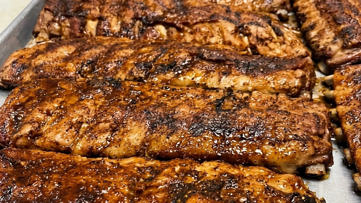 Fire grilled BBQ ribs with whiskey barbecue sauce at Nick's Lounge in Bonnyville, AB